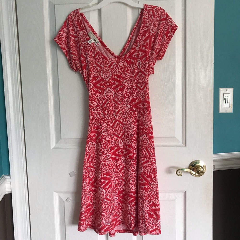 Red & White Pattered Sundress with cutout